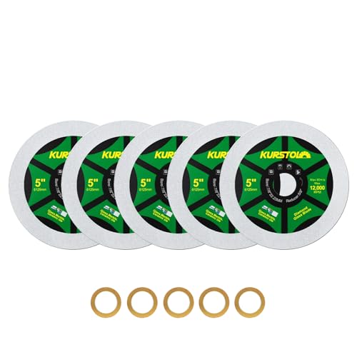 KURSTOL Diamant-Glas Trennscheibe – 5 Stück 125mm ultradünne Trennscheibe, Bohrung 22,23–15,875 mm für Glas, Keramik Fliesen, Jade, Kristall, Weinflaschen von KURSTOL