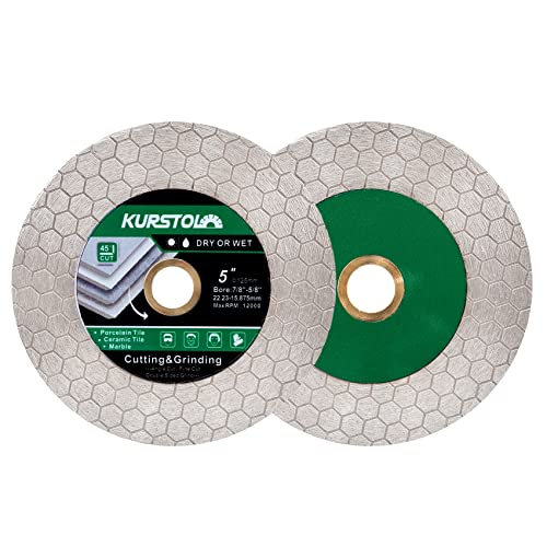 KURSTOL Diamant-Trennscheibe - 2 Stück 125mm Dual-Purpose Diamanttrennscheibe,Angel Grinder Blade Arbor 7/8"-5/8" for Cutting and Grinding Ceramic Tiles,Porcelain,Granite,Marble von KURSTOL