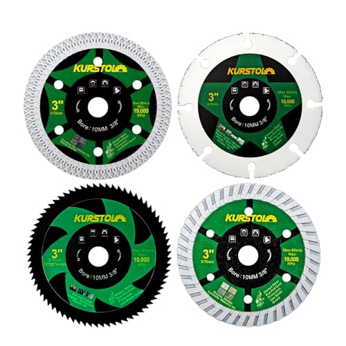 KURSTOL Diamant Trennscheibe Set - 4 Stück 75mm x 10mm Sägeblatt für Fliesen Metall Holz Beton von KURSTOL