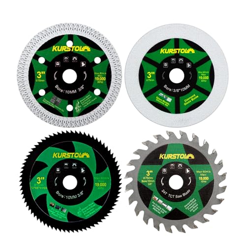 KURSTOL Diamant Trennscheibe Set - 4 Stück 75mm x 10mm Sägeblatt für Fliesen Metall Holz Glas von KURSTOL