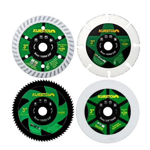KURSTOL Diamant Trennscheibe Set - 4 Stück 75mm x 10mm Sägeblatt für Beton Metall Holz Glas KURSTOL Diamant Trennscheibe Set - 4 Stück 75mm x 10mm Sägeblatt für Beton Metall Holz Glas von KURSTOL