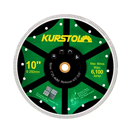 KURSTOL Fliesen-Porzellan-Diamantklinge – 10"/250mm superdünnes Diamant-Trennscheibe, Dorn 7/8"-5/8" für Keramik-Granit, Marmor-Fliesensägeblatt von KURSTOL