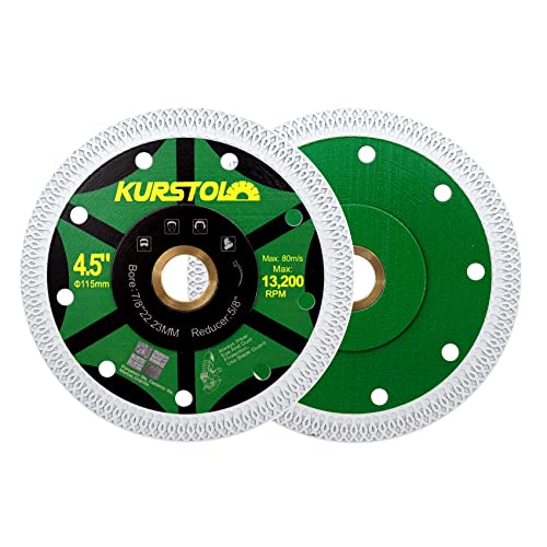 KURSTOL Fliesen-Porzellan-Diamantklinge – 4.5"/115mm superdünnes Diamant-Trennscheibe, Dorn 7/8"-5/8" für Keramik-Granit, Marmor-Winkelschleifer, Fliesensägeblatt von KURSTOL