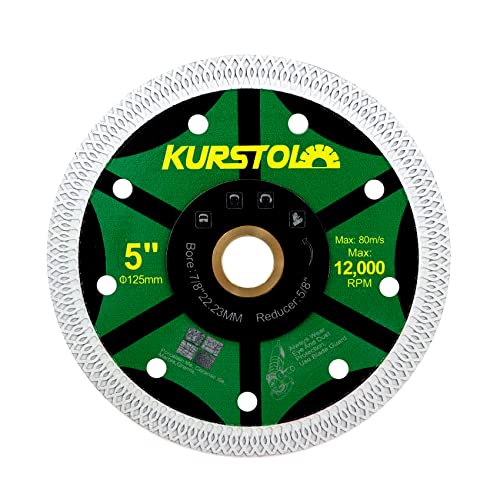 KURSTOL Diamant Fliesen Trennscheibe – 125 mm Superdünnes Diamant Trennscheibe für Porzellanfliesen, Keramik, Marmor, Granit, Bohrung 22,23–15,875 mm KURSTOL Diamant Fliesen Trennscheibe – 125 mm Superdünnes Diamant Trennscheibe für Porzellanfliesen, Keramik, Marmor, Granit, Bohrung 22,23–15,875 mm von KURSTOL