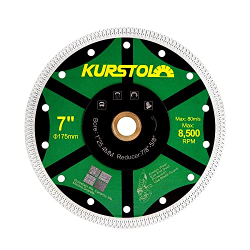 KURSTOL Fliesen-Porzellan-Diamantklinge – 7"/180mm superdünnes Diamant-Trennscheibe, Dorn 7/8"-5/8" für Keramik-Granit, Marmor-Winkelschleifer, Fliesensägeblatt von KURSTOL