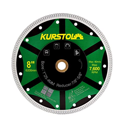 KURSTOL Diamant Fliesen Trennscheibe – 200 mm Superdünnes Diamant Trennscheibe für Porzellanfliesen, Keramik, Marmor, Granit, Bohrung 25,4-22,23-15,875mm von KURSTOL