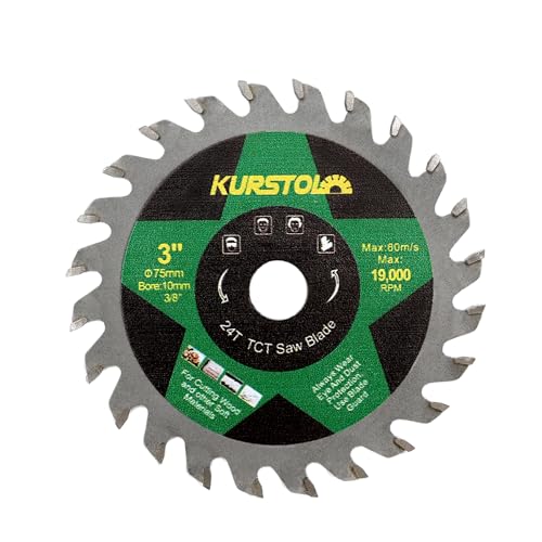 KURSTOL Hartmetall Trennscheibe für Holz - 75mm TCT Scheiben für Holz Kunststoff Sperrholz Spanplatten Mehrschichtplatten mit 10mm Bohrung KURSTOL Hartmetall Trennscheibe für Holz - 75mm TCT Scheiben für Holz Kunststoff Sperrholz Spanplatten Mehrschichtplatten mit 10mm Bohrung von KURSTOL