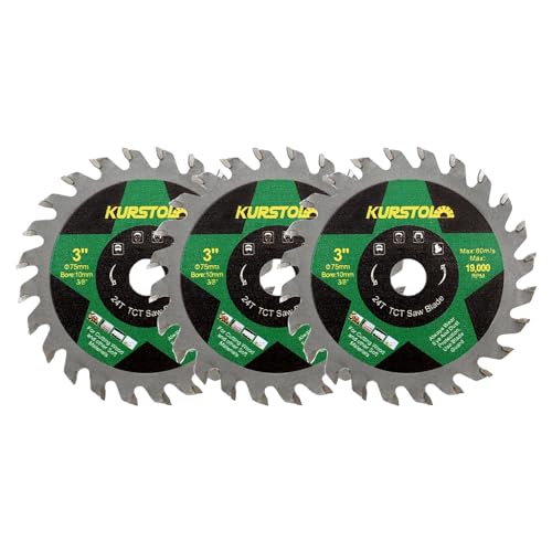 KURSTOL Hartmetall Trennscheibe für Holz - 75mm × 3 TCT Scheiben für Holz Kunststoff Sperrholz Spanplatten Mehrschichtplatten mit 10mm Bohrung KURSTOL Hartmetall Trennscheibe für Holz - 75mm × 3 TCT Scheiben für Holz Kunststoff Sperrholz Spanplatten Mehrschichtplatten mit 10mm Bohrung von KURSTOL