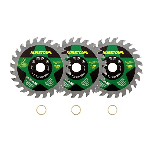 KURSTOL Hartmetall Trennscheibe für Holz - 75mm x 3 TCT Scheiben für Holz Kunststoff Sperrholz Spanplatten Mehrschichtplatten mit 11,12mm Bohrung, 11,12/9,5mm Unterlegscheibe KURSTOL Hartmetall Trennscheibe für Holz - 75mm x 3 TCT Scheiben für Holz Kunststoff Sperrholz Spanplatten Mehrschichtplatten mit 11,12mm Bohrung, 11,12/9,5mm Unterlegscheibe von KURSTOL
