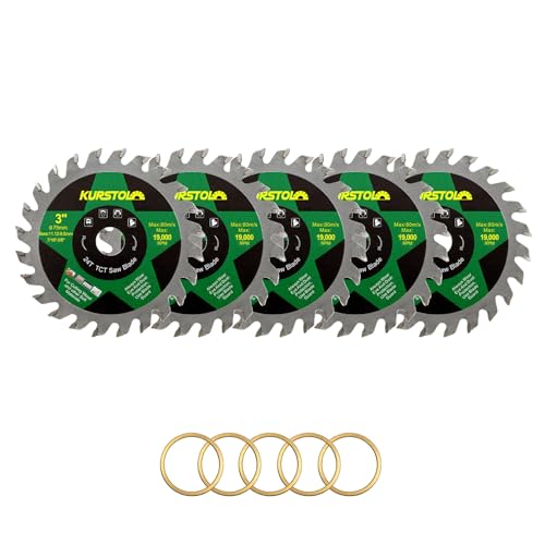 KURSTOL Hartmetall Trennscheibe für Holz - 75mm × 5 TCT Scheiben für Holz Kunststoff Sperrholz Spanplatten Mehrschichtplatten mit 11,12mm Bohrung, 11,12/9,5mm Unterlegscheibe KURSTOL Hartmetall Trennscheibe für Holz - 75mm × 5 TCT Scheiben für Holz Kunststoff Sperrholz Spanplatten Mehrschichtplatten mit 11,12mm Bohrung, 11,12/9,5mm Unterlegscheibe von KURSTOL