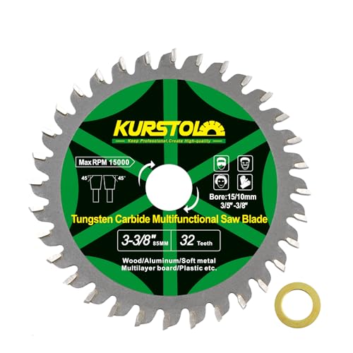 KURSTOL Kreissägeblatt für Holz – 85mm TCT Holz Trennscheibe, 32T Hartmetall-Trennscheibe mit Bohrung 15m-10 mm für Holz, Laminate, Aluminium, Kupfer, Nichteisenmetalle, Kunststoff von KURSTOL