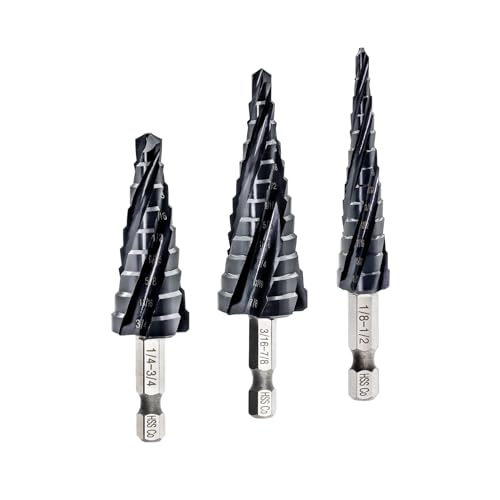 KURSTOL Stufenbohrer M35, 3 Stück, 0,3 cm - 2,2 cm, vier Spiralnuten, Kobalt-Stufenbohrer, 6,3 mm Schnellwechselschaft, Sechskantschaft, Hochgeschwindigkeitsstahlbohrer, Kegelbohrer für Metall, KURSTOL Stufenbohrer M35, 3 Stück, 0,3 cm - 2,2 cm, vier Spiralnuten, Kobalt-Stufenbohrer, 6,3 mm Schnellwechselschaft, Sechskantschaft, Hochgeschwindigkeitsstahlbohrer, Kegelbohrer für Metall, von KURSTOL