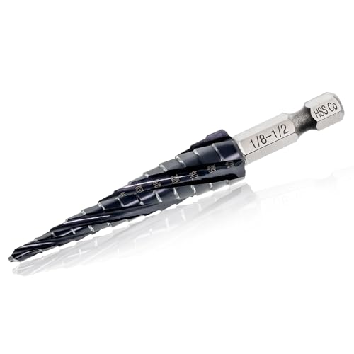 KURSTOL Stufenbohrer M35-1/8 Zoll - 1/2 Zoll, vier Spiralnuten, Kobalt-Stufenbohrer, 6,35 mm Schnellwechselschaft / Sechskantschaft, Hochgeschwindigkeitsstahlbohrer, Kegelbohrer für Metall, Aluminium, KURSTOL Stufenbohrer M35-1/8 Zoll - 1/2 Zoll, vier Spiralnuten, Kobalt-Stufenbohrer, 6,35 mm Schnellwechselschaft / Sechskantschaft, Hochgeschwindigkeitsstahlbohrer, Kegelbohrer für Metall, Aluminium, von KURSTOL