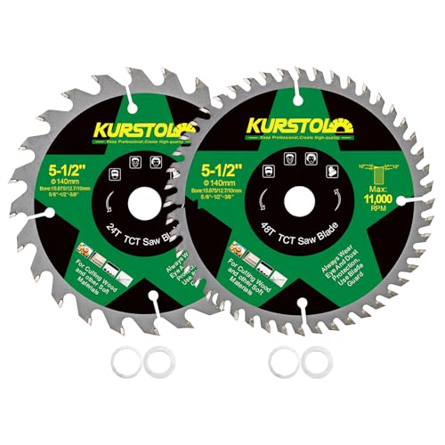 KURSTOL TCT Kreissägeblatt für Holz - 140 x 15,875mm 24&48T Trennscheibe für Holz, Kunststoff, Sperrholz, Spanplatten, Mehrschichtplatten (2 Stück) von KURSTOL