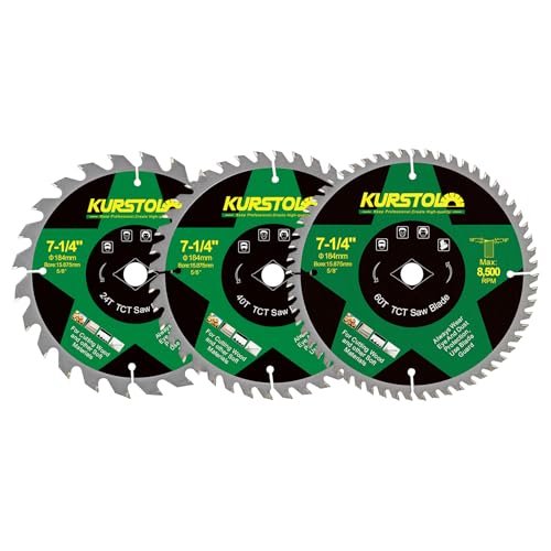 KURSTOL TCT Kreissägeblatt für Holz - 184 x 15,875mm 24&40&60T Trennscheibe für Holz, Kunststoff, Sperrholz, Spanplatten, Mehrschichtplatten (3 Stück) von KURSTOL