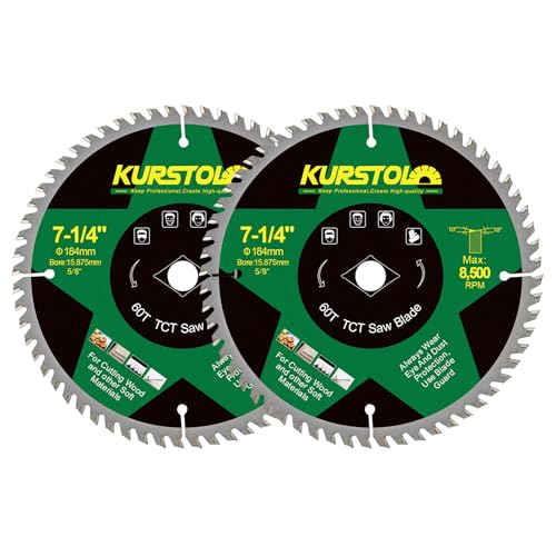 KURSTOL TCT Kreissägeblatt für Holz - 184 x 15,875mm 60T Trennscheibe für Holz, Kunststoff, Sperrholz, Spanplatten, Mehrschichtplatten (2 Stück) von KURSTOL