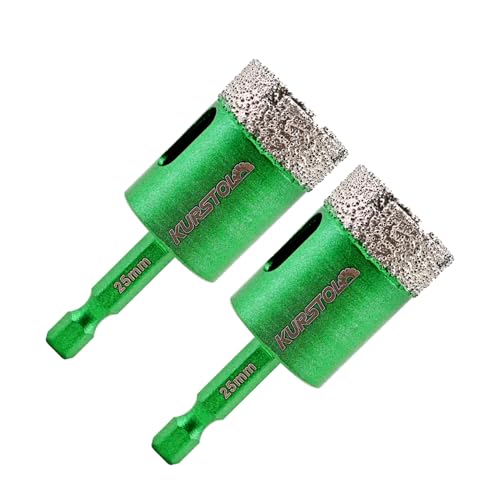 KURSTOL Trockener Diamant Bohrer - 2 Stück 25mm Diamantbohrer Fliesenbohrer set für Porzellanfliese Keramik Marmor Granit Stein, Diamant Kern Bohrer Kit Schnellwechselschaft KURSTOL Trockener Diamant Bohrer - 2 Stück 25mm Diamantbohrer Fliesenbohrer set für Porzellanfliese Keramik Marmor Granit Stein, Diamant Kern Bohrer Kit Schnellwechselschaft von KURSTOL
