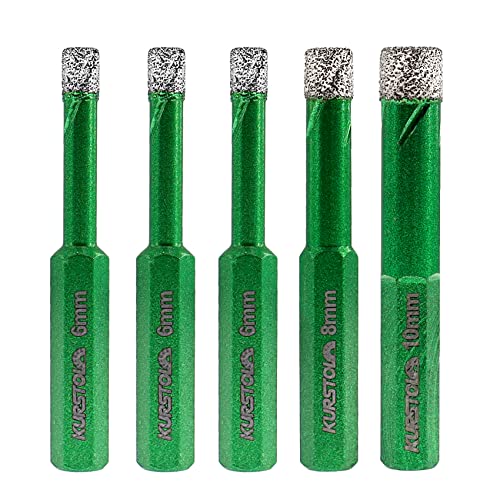 Trockene Diamantbohrer Set - Fliesenbohrer set für Porzellanfliese Keramik Marmor Granit Stein, Diamant Kern Bohrer Kit Hex Schaft befestigt auf Bohrern, 2 Sätze Nr.K6(6/6/6/8/10mm) von KURSTOL
