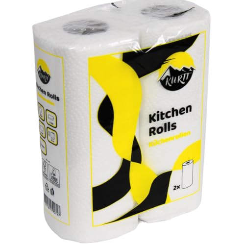 Küchenrollen 32 Rollen pro Beutel - 2-lagige Haushaltstücher 50 Blatt pro Rolle - FSC certified, mit Ecolabel, saugfähiges weißes Küchenpapier aus Zellulose - Küchentücher - Küchenrollen - Küchenrolle von KURTT