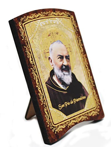 KUSTOM ART Cucuba Bild Padre Pio mit Rückenlehne, Typ: Bilderrahmen, Laserdruck auf Holz, mit Einsätzen, warmgoldfarben, 8,5 x 7 cm von KUSTOM ART