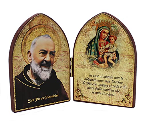 KUSTOM ART Cucuba Dittico Padre Pio Typ Bilderrahmen, Laserdruck auf Holz mit Einsätzen Gold Warmgold 11 x 8 cm von KUSTOM ART