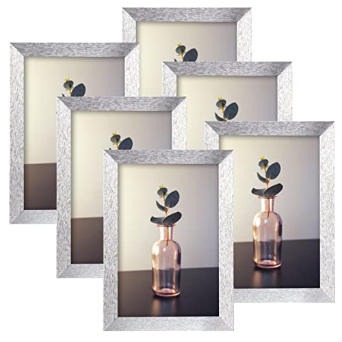 KUSW Bilderrahmen 10x15 Silber Hölzern aus MDF mit Echtglas Deko 6er Set Fotorahmen für Bild Wandhängend oder Freistehen von KUSW