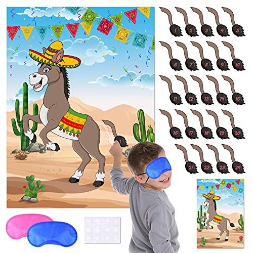 KUUQA Pin the Tail on the Donkey Party Game, mexikanische Donkey Party Supplies, Birthday Party Decorations, Mexican Fiesta Party Decorations von KUUQA