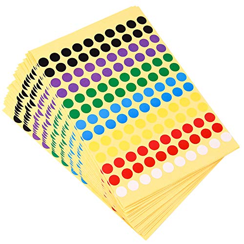 Kuuqa 20 Blätter Selbstklebender Punktaufkleber Etiketten Runde Farbcodierung Etikett 8mm, 7 Farben, 2600 Punkte von KUUQA