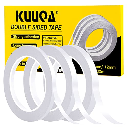 Kuuqa 3 Rollen Doppelseitiges Klebeband Set Starke Klebeband für Büro DIY Handwerk, 30 Meter Lange, Breite 6mm / 9mm / 12mm von KUUQA