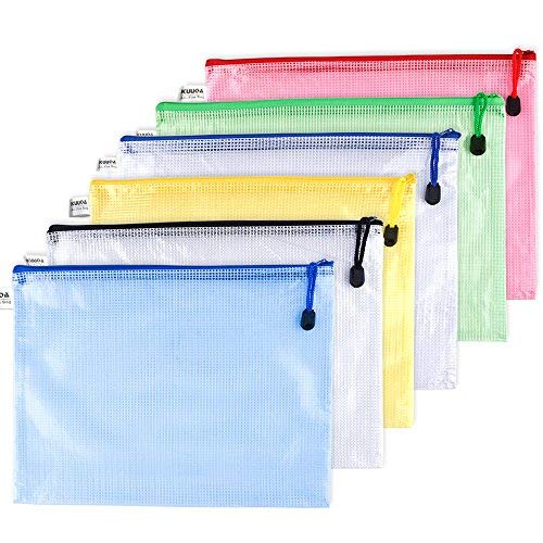 Kuuqa 6 Stück A4 Dokumententasche Wasserdicht Mesh Zipper Taschen Dokument Taschen Zip Folder für Schulbüro Hausaufgaben Speicher Farbe Taschen von KUUQA