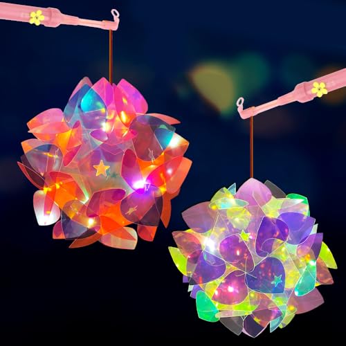 KUWUNG 2 Stück Laterne Kinder mit Stab Led, Lampions Kinder Laterne, Tragbare Laterne St Martin Multicolor Laternen Bastelset für Karneval, Weihnachten, Kinderpartys, Kindergarten, Kostümpartys von KUWUNG