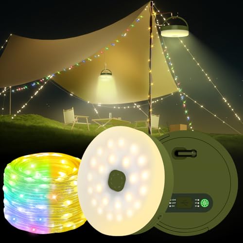 KUWUNG Camping Lichterkette Aufrollbar, 10M Wiederaufladbare Camping Lichterkette Außen, IP44 Wasserdichte Tragbare Lichterkette Camping mit Warmweißes Licht und Farblicht für Camping, Garten KUWUNG Camping Lichterkette Aufrollbar, 10M Wiederaufladbare Camping Lichterkette Außen, IP44 Wasserdichte Tragbare Lichterkette Camping mit Warmweißes Licht und Farblicht für Camping, Garten von KUWUNG