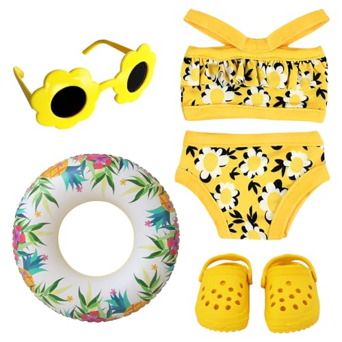 KUWUNG Schwimm-Set für Puppen, Sommer Puppenkleidung Puppenzubehör Kleidung Outfits für Baby Puppen Schwimmset für Puppen mit Badeanzug Schwimmring Sonnenbrille Clogs für 35-45 cm New Born Baby Puppen von KUWUNG