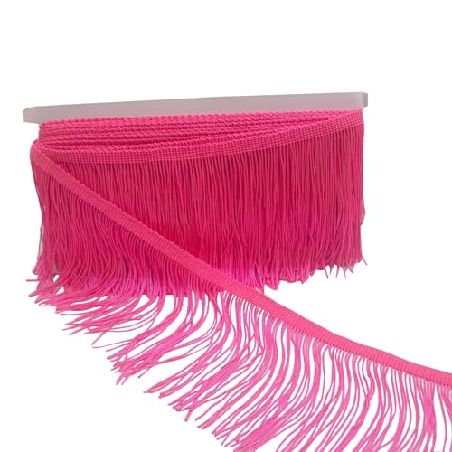 KUYLENT Fransenborte aus Polyester, 10,2 cm, 6,5 m, Spitzenbordüre, Quaste, Fransenborte für lateinamerikanische Kleider, Bühnenkleidung, Lampenschirm, Dekoration, DIY (fluoreszierendes Rosa) von KUYLENT