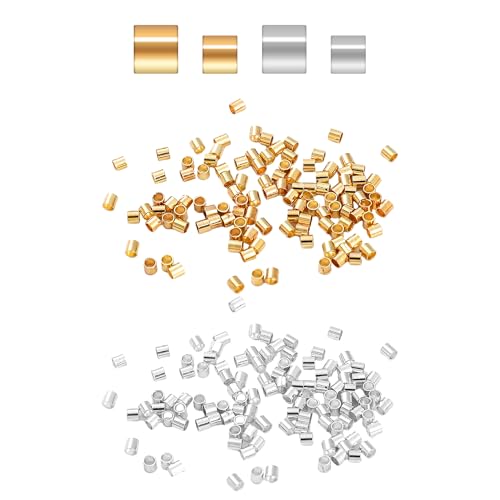 2000 Stück Quetschperlen, Tubenquetschperlen, Hybrid-Armband-Crimpperlen, extrudierter Rohrschmuck, Schmuck und andere Bastelarbeiten (Gold, Silber). von KVBUCC