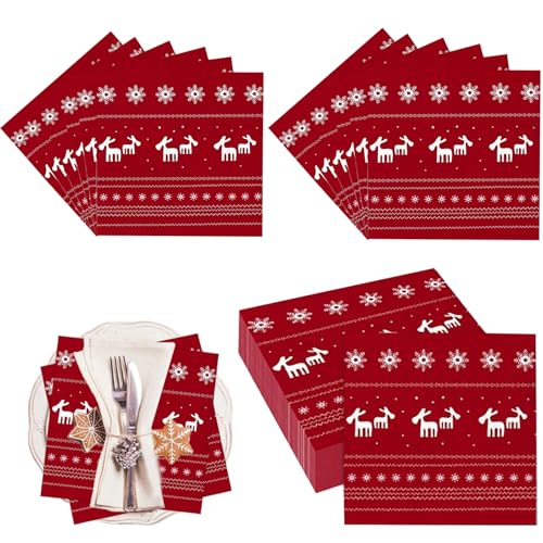 Servietten Weihnachten, 40 Stück Weihnachtsservietten, Rentier-Schneeflocken-Muster, Tischdeko Weihnachten, 2 Lagen Einwegservietten, geeignet für das Weihnachtsessen Servietten Weihnachten, 40 Stück Weihnachtsservietten, Rentier-Schneeflocken-Muster, Tischdeko Weihnachten, 2 Lagen Einwegservietten, geeignet für das Weihnachtsessen von KVGBNT