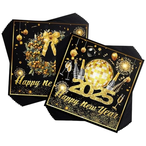 Silvester Servietten,Silvester Deko 2025,20 Stück Silvester Deko Schwarz Gold Servietten Silvester Tischdeko,2025 Happy New Year Servietten Silvester,33x33cm Silvester Deko Tisch Servietten Silvester Servietten,Silvester Deko 2025,20 Stück Silvester Deko Schwarz Gold Servietten Silvester Tischdeko,2025 Happy New Year Servietten Silvester,33x33cm Silvester Deko Tisch Servietten von KVGBNT