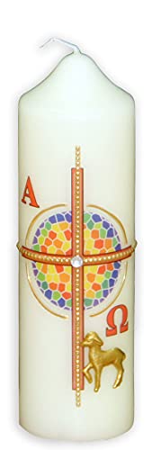 Osterkerze Kreuz/Lamm mit Wachsmotiv 165/50 von MaMeMi