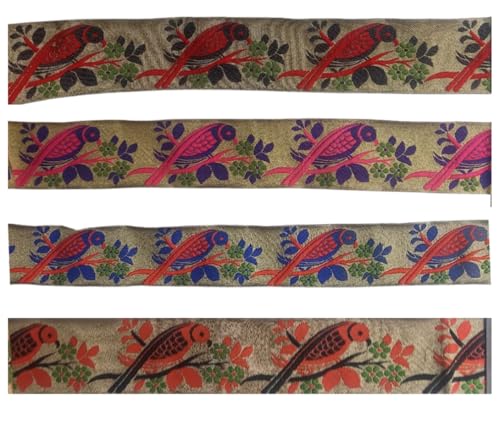 KVR Polyester-Brokat-Jacquard-Bordüre, Blumenmuster, Nähen, Stickerei, Dekoration, Spitzenband (Combo-71, 5,1 cm breit, 2,5 m x 4 Design = 10 m pro Packung) von KVR