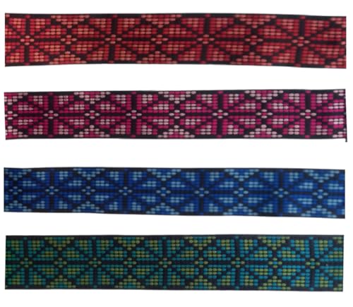 KVR Polyester-Brokat-Jacquard-Bordüre, Blumenmuster, Nähen, Stickerei, Dekoration, Spitzenband (Combo-74, 5,1 cm breit, 2,5 m x 4 Design = 10 m pro Packung) von KVR