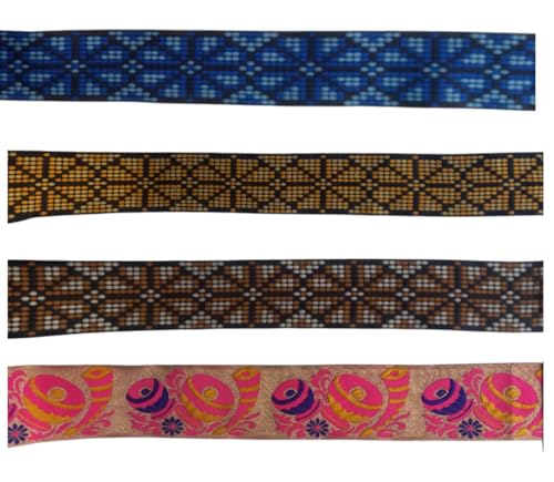 KVR Polyester-Brokat-Jacquard-Bordüre, Blumenmuster, Nähen, Stickerei, Dekoration, Spitzenband (Combo-79, 5,1 cm breit, 2,5 m x 4 Design = 10 m pro Packung) von KVR