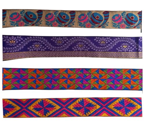 KVR Polyester-Brokat-Jacquard-Bordüre, Blumenmuster, Nähen, Stickerei, Dekoration, Spitzenband (Combo-85, 5,1 cm breit, 2,5 m x 4 Design = 10 m in einer Packung) von KVR