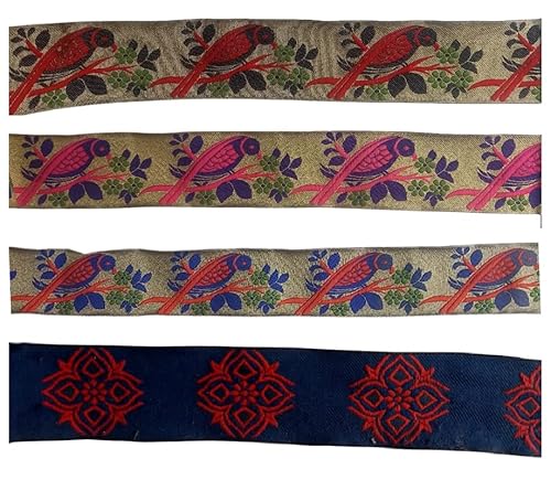 KVR Polyester-Brokat-Jacquard-Bordüre, Blumenmuster, Nähen, Stickerei, Dekoration, Spitzenband (Combo-90, 5,1 cm breit, 2,5 m x 4 Design = 10 m pro Packung) von KVR