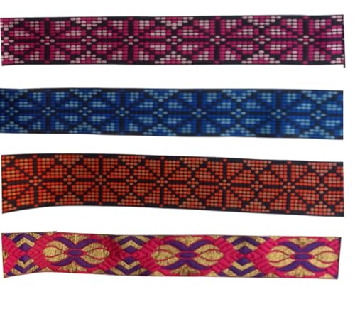KVR Polyester-Brokat-Jacquard-Bordüre, Blumenmuster, Nähen, Stickerei, Dekoration, Spitzenband (Combo-91, 5,1 cm breit, 2,5 m x 4 Design = 10 m pro Packung) von KVR