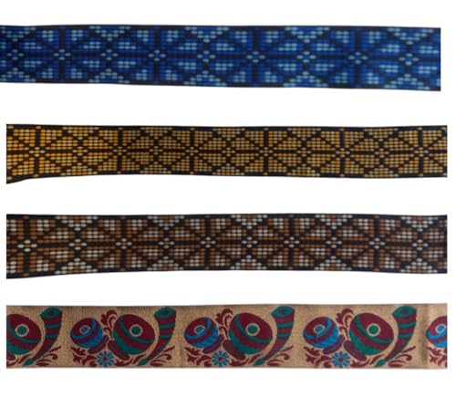 KVR Polyester-Brokat-Jacquard-Bordüre, Blumenmuster, Nähen, Stickerei, Dekoration, Spitzenband (Combo-92, 5,1 cm breit, 2,5 m x 4 Design = 10 m pro Packung) von KVR
