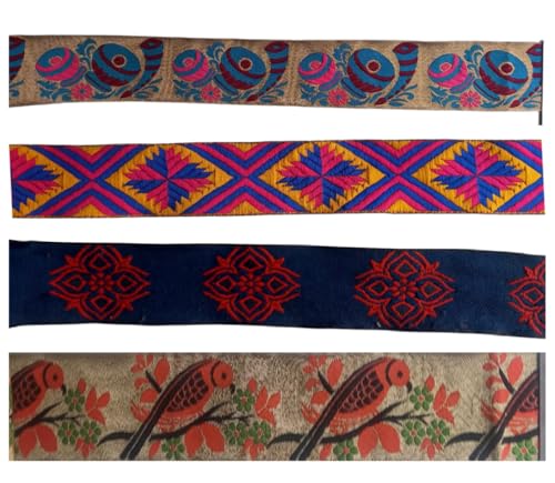 KVR Polyester-Brokat-Jacquard-Bordüre, Blumenmuster, Nähen, Stickerei, Dekoration, Spitzenband (Combo-94, 5,1 cm breit, 2,5 m x 4 Design = 10 m pro Packung) von KVR
