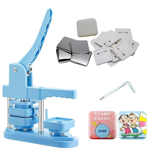 50 mm quadratische Kühlschrankmagnet-Herstellungsmaschine, DIY-Kit zur Herstellung von Kühlschrankmagnet-Abzeichenknöpfen, Abzeichenmaschine mit 100 Verbrauchsmaterialien(Blue) von KVTUYC