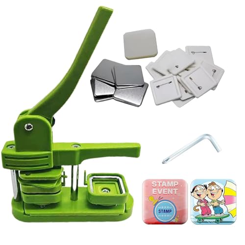 50 mm quadratische Kühlschrankmagnet-Herstellungsmaschine, DIY-Kit zur Herstellung von Kühlschrankmagnet-Abzeichenknöpfen, Abzeichenmaschine mit 100 Verbrauchsmaterialien(Green) von KVTUYC