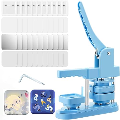 DIY-Maschine zur Herstellung von Fotomagnet-Anstecknadeln mit 100 Verbrauchsmaterialien, 50-mm-Quadrat-Ansteckermaschine zum Dekorieren von Kühlschränken und jedem beliebigen Ort(Blue) von KVTUYC