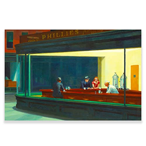 Edward Hopper Nighthawks Poster – Berühmtes Gemälde-Poster – Surrealistisches Ölgemälde Wanddekoration – moderne Leinwand-Wandkunst für Wohnzimmer Büro ungerahmt (Nighthawks, 30 x 45 cm) von KWAY